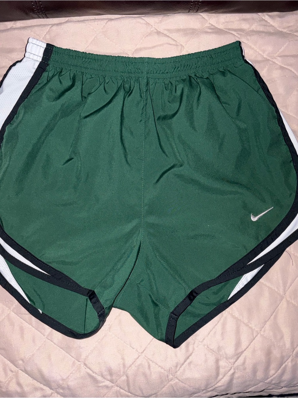 Nike Women's Forest Green Athletic Shorts with Black & White Trim